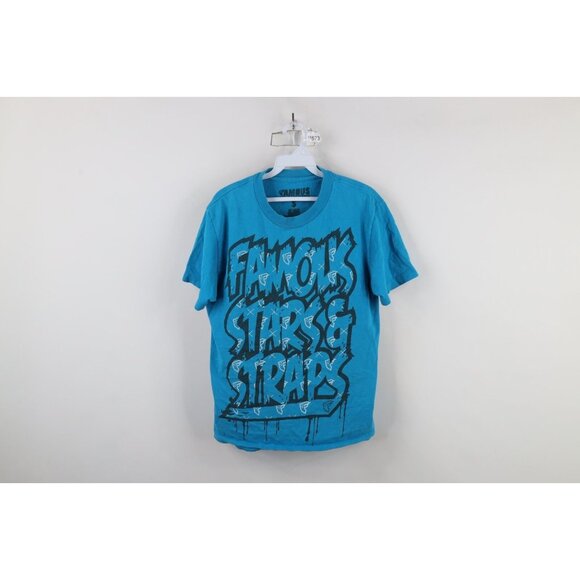 Vintage 90s Y2K Famous Stars and Straps Mens Small Distressed Spell Out T-Shirt - Picture 1 of 14